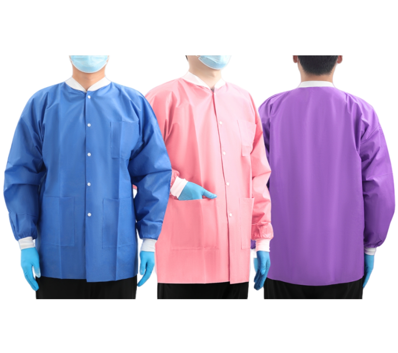 Disposable SMS Lab Jackets Lab Coats Unisex Hip-Length Uniform w/Pockets 3 Color