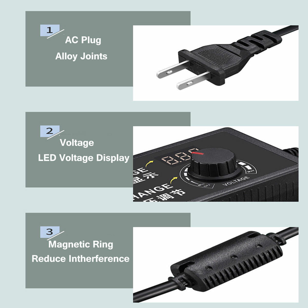 9V-24V 5A 120W Adjustable Voltage Power Supply Adapter Transformer 14 Plugs US