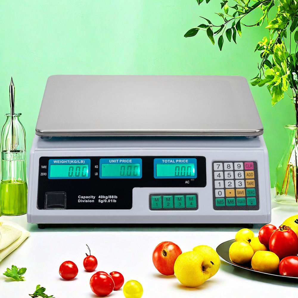 Digital Tabletop Scale - Commercial Postal, 40kg/88lbs Capacity, Switch & White