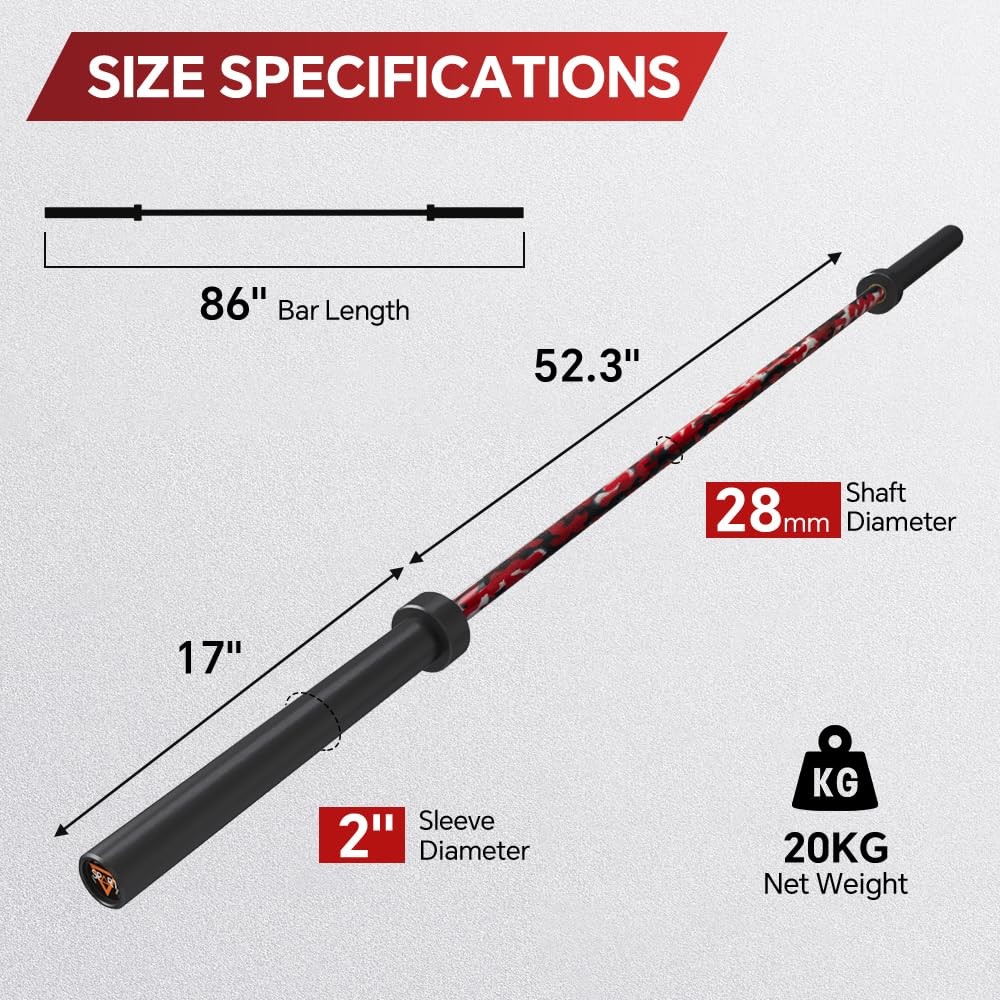 7FT Olympic Barbell Bar, Solid Chrome Bar with Bearings, 700Lbs Capacity Weig...