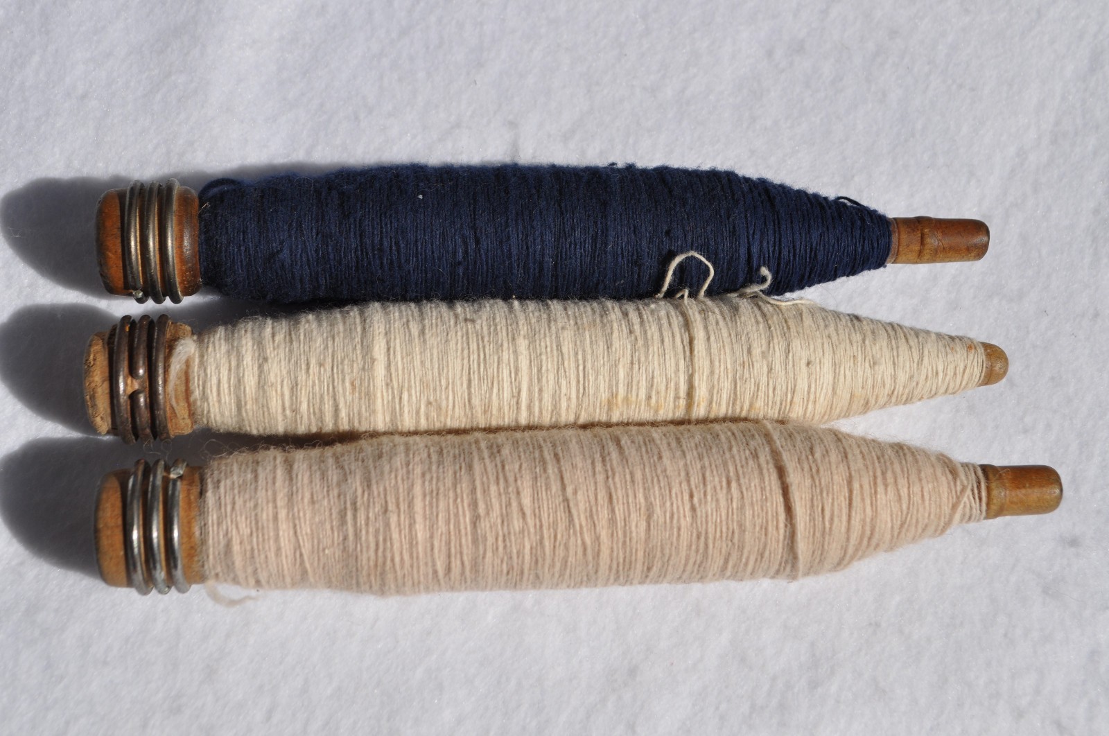 Three (3) Antique/VTG. Industrial Wood Sewing Bobbins/Quills/Spindles/Spools