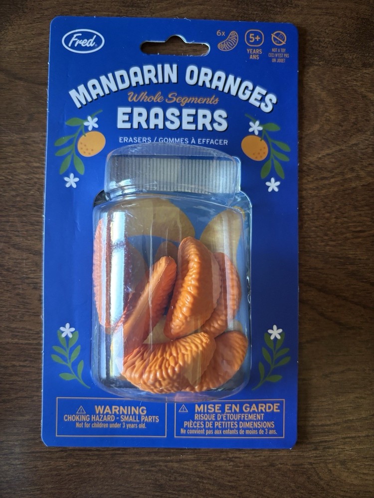 Fred --- Mandarin Erasers 6 Pack  BRAND NEW