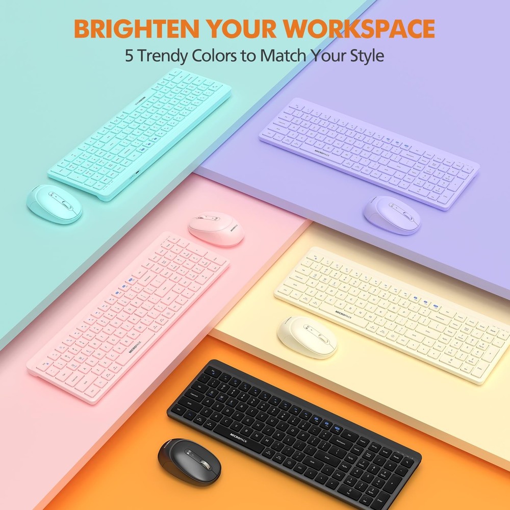 Wireless Keyboard and Mouse Combo for Desktop Mac iPad Bluetooth 2.4 Ghz Rech...