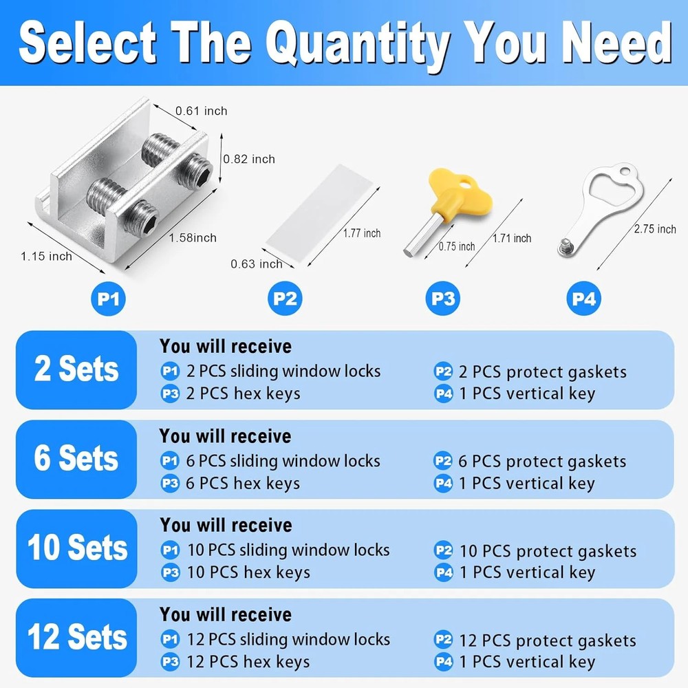 Sliding Window Locks (2 Sets), Secure Window Lock with Key, Window Locks for Up