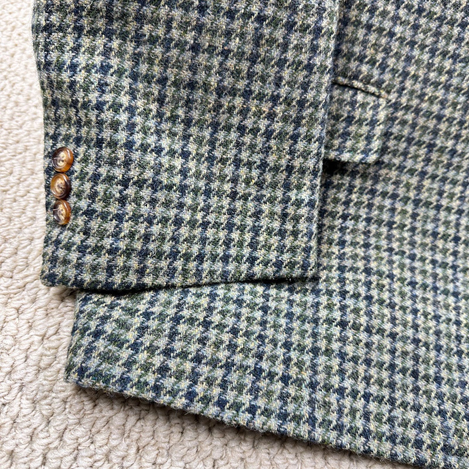 Orvis Harris Tweed Sport Coat Mens 52R Green Houndstooth Blazer Handwoven Wool