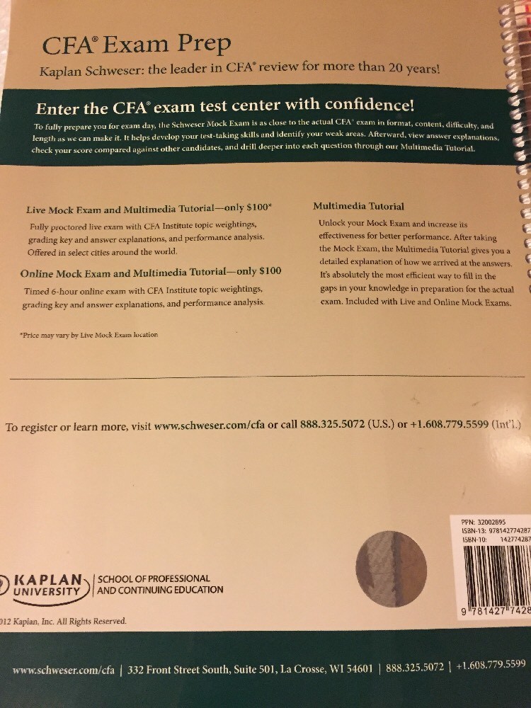 CFA Exam Prep 2013 Schweser weekly class workbook volume 1 Level 2