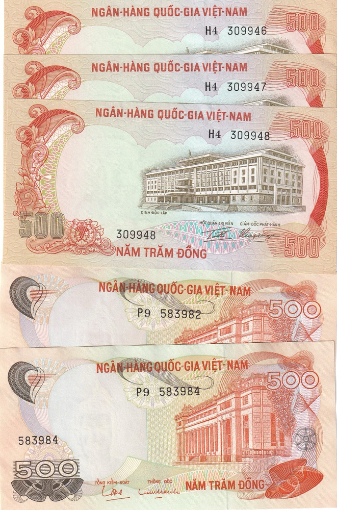 Vietnam 500 Dong 1972 Pick # 33 5 Sequential Notes