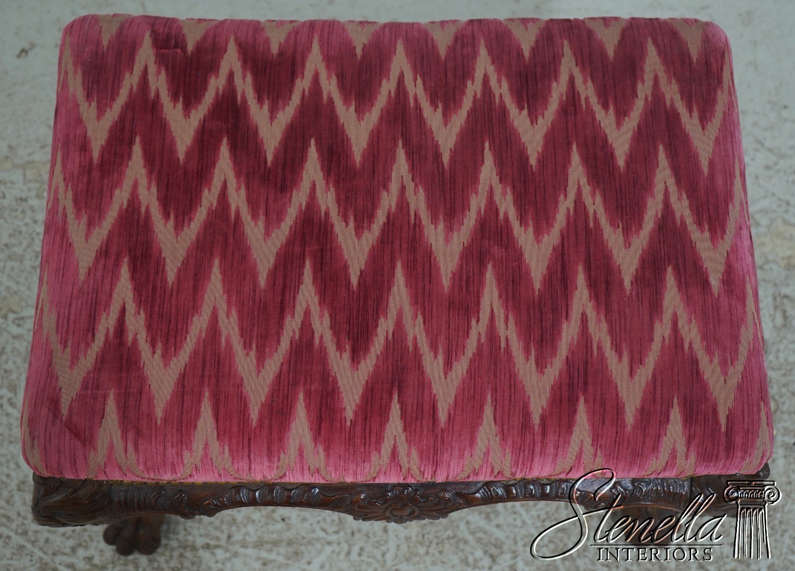 71067: Antique English Carved Paw Foot Chippendale Mahogany Ottoman