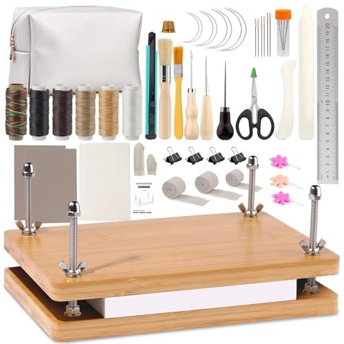 45 Pcs Book Binding Kit with Press, Bone Folder, Webbing Strap & Storage Bag