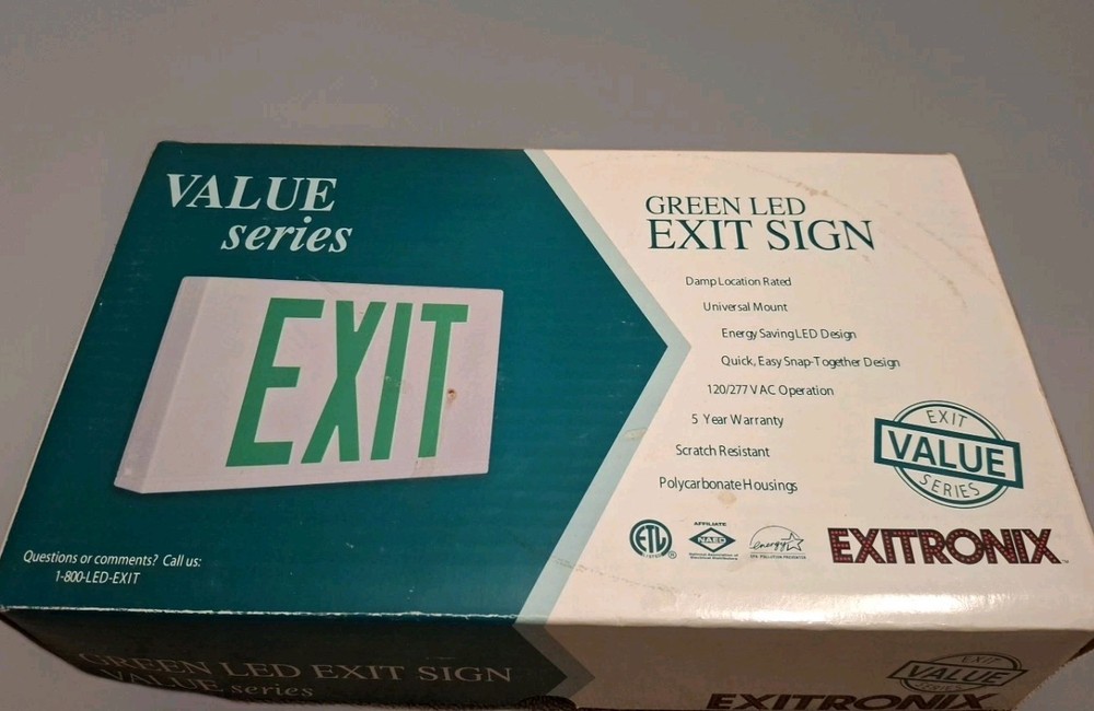 Exitronix Exit Sign Green 12 X 7.5 Inches