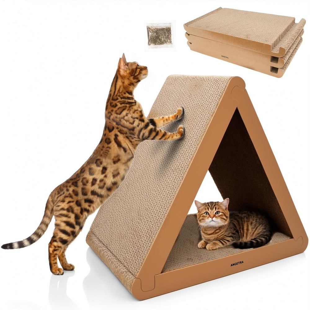 3 Pack Cardboard Cat Scratcher & Scratch Pad with Catnip, Buildable Triangle ...