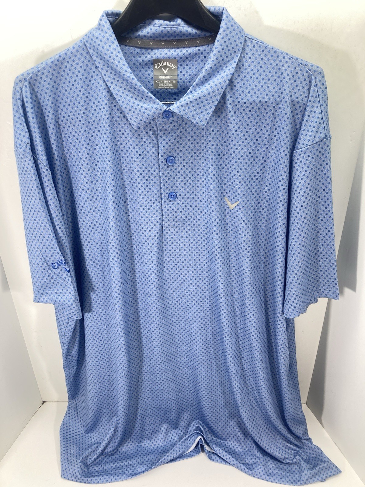 Callaway Performance Polo Golf Shirt Men Sz 2XL Blue Geometric Short Sleeve NWOT