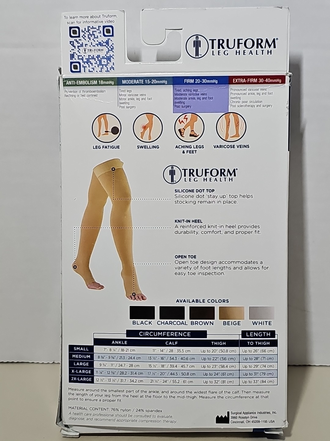 Truform Stockings THIGH HIGH•OPEN TOE•Dot Top: 20-30 mmHg M BLACK (0868BL-M)