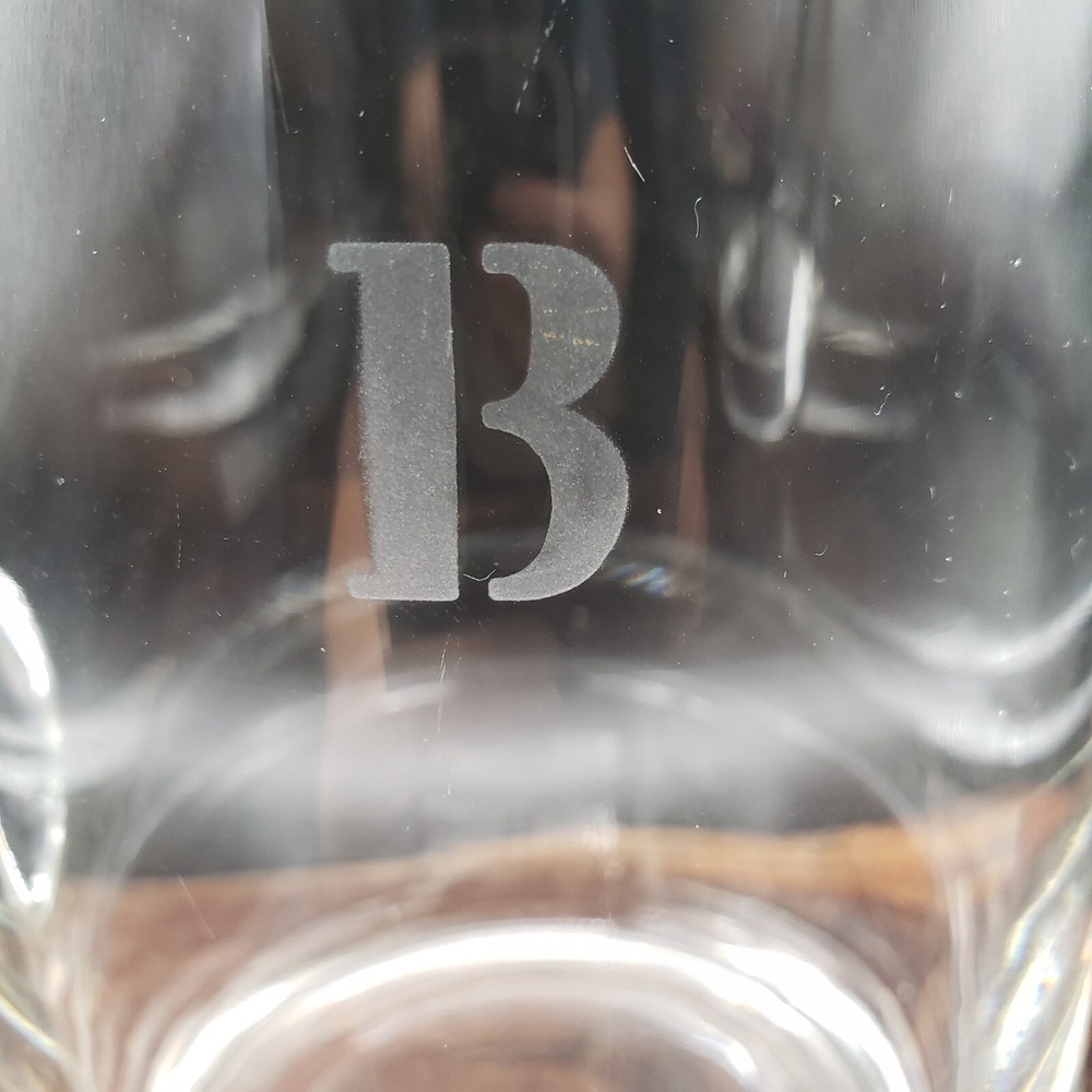 Monogram B Clear Glass Pitcher 9" 56 oz Hand Blown Style Applied Handle Barware