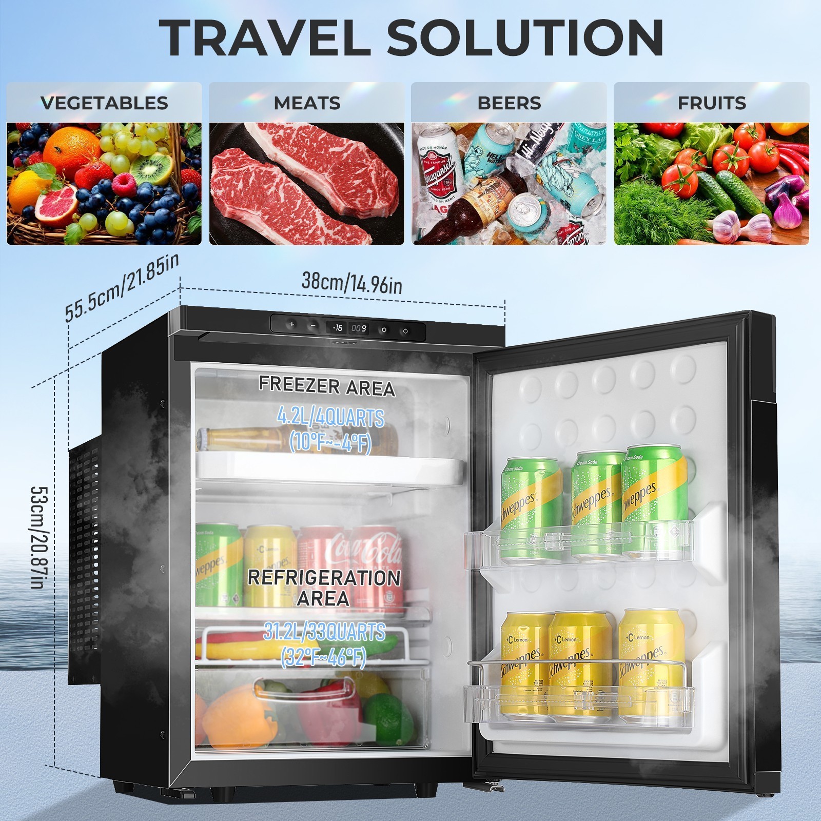 12V/24V 110V APP Camper Refrigerator Truck RV Refrigerator with Freezer 1.4cu ft