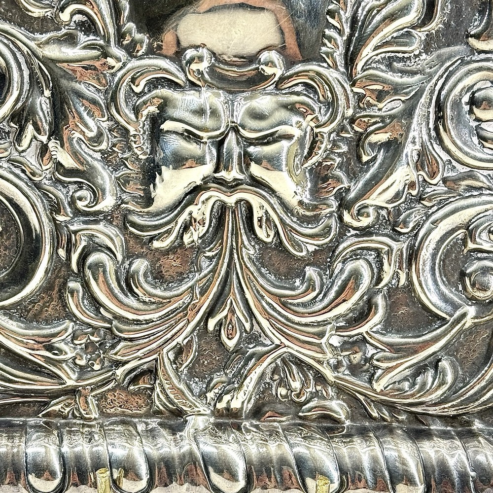 Antique EPNS Silver Plated Serving Tray Bird Scroll Embossed