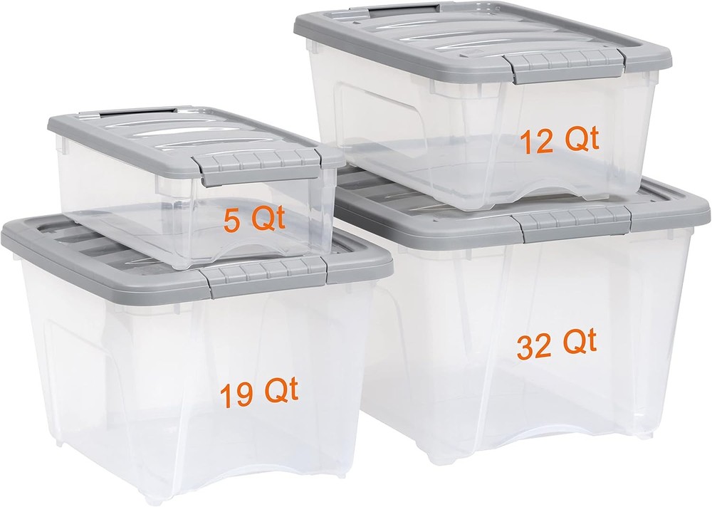 Plastic Storage Containers W/ Secure Latching Lids Stackable Organization Bin