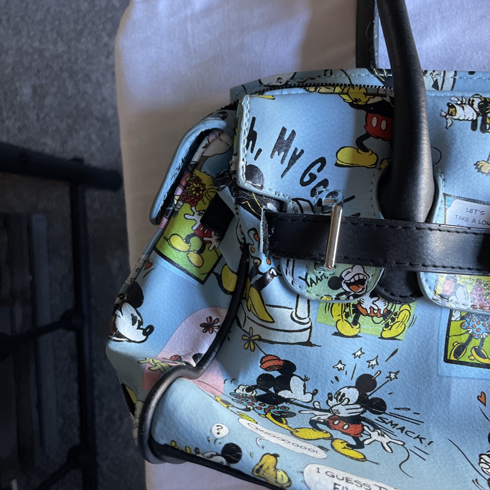 Disney Minnie & Mickey Mouse Lock & Key Satchel Purse Handbag Cartoon Comic Blue
