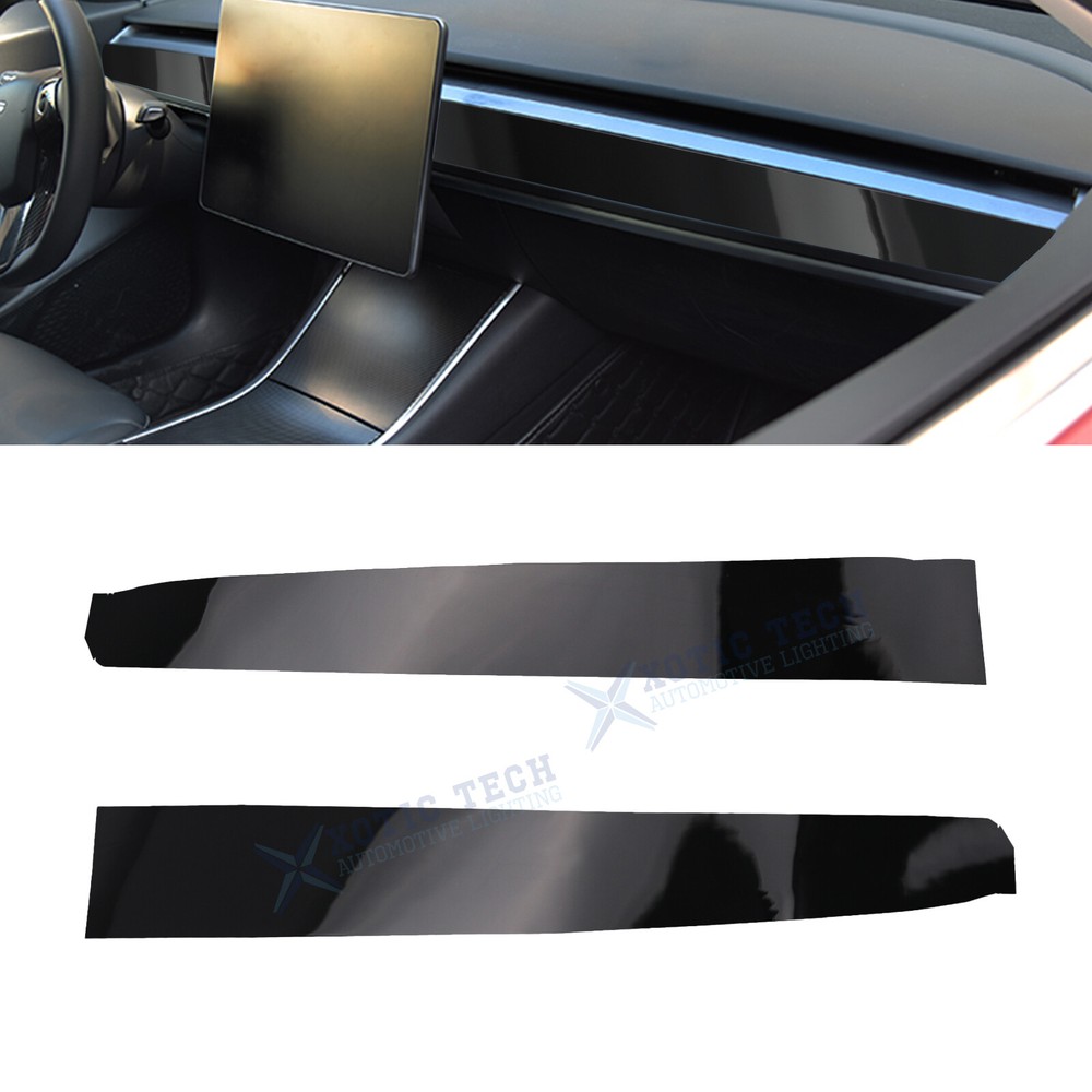 For Tesla Model 3 Y 2017-up Gloss Black Interior Dashboard Wrap Strip Stickers