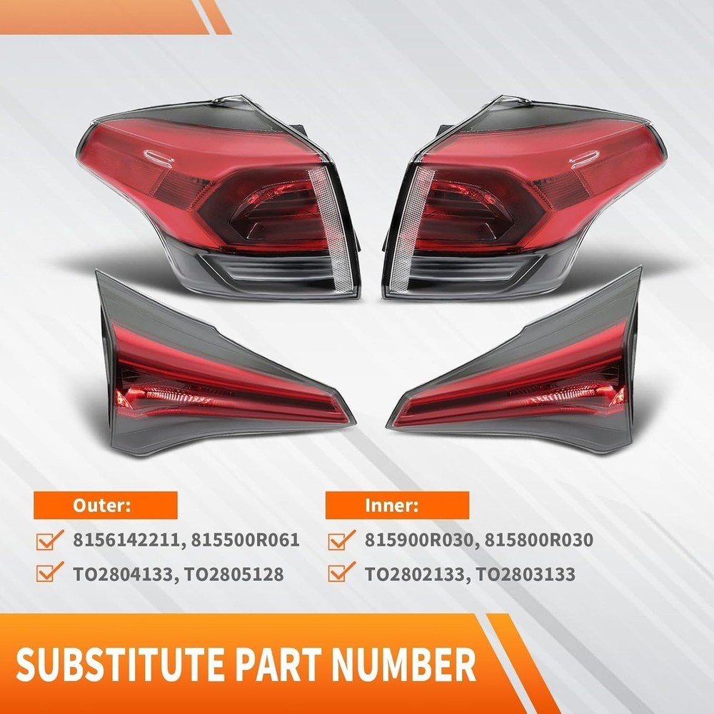4Pcs Halogen Tail Lights Set Left Right Outer Inner for 2016-2018 Toyota RAV4