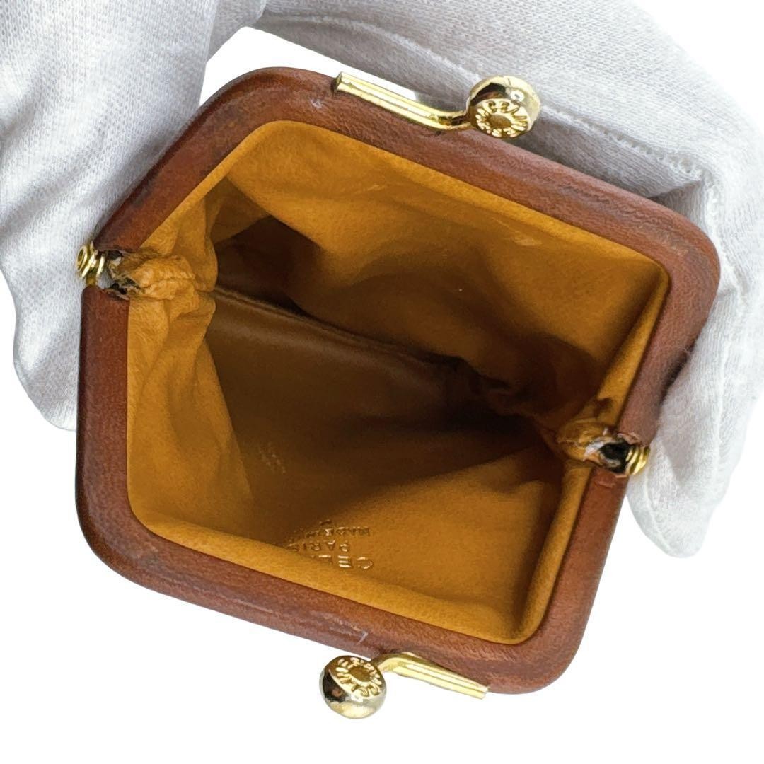 Celine Macadam Pattern Coin Pouch Clasp Accessory Case Leather Brown Used