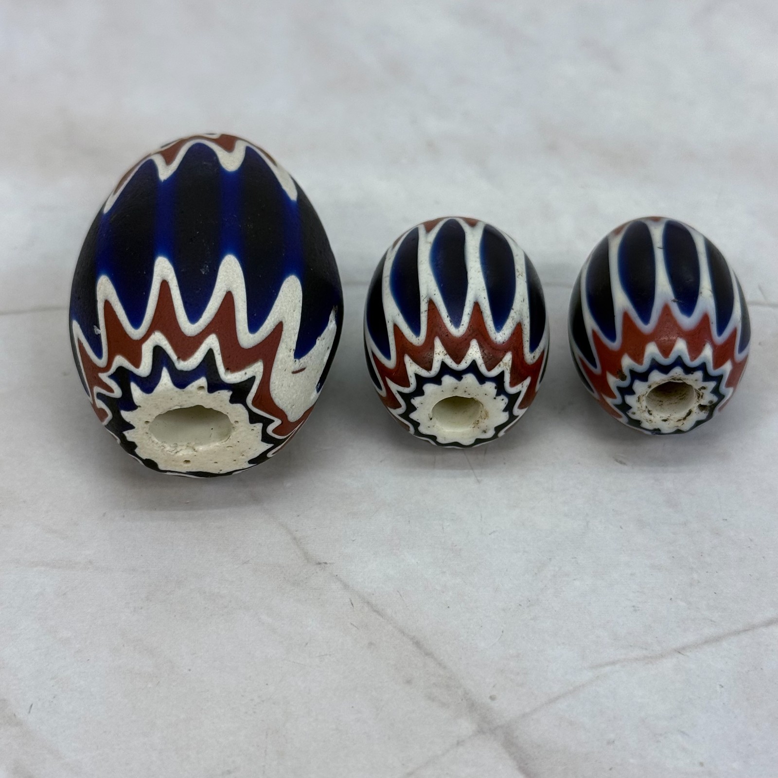 Venetian Chevron Trade Beads Set of 3 Antique African Glass Millefiori