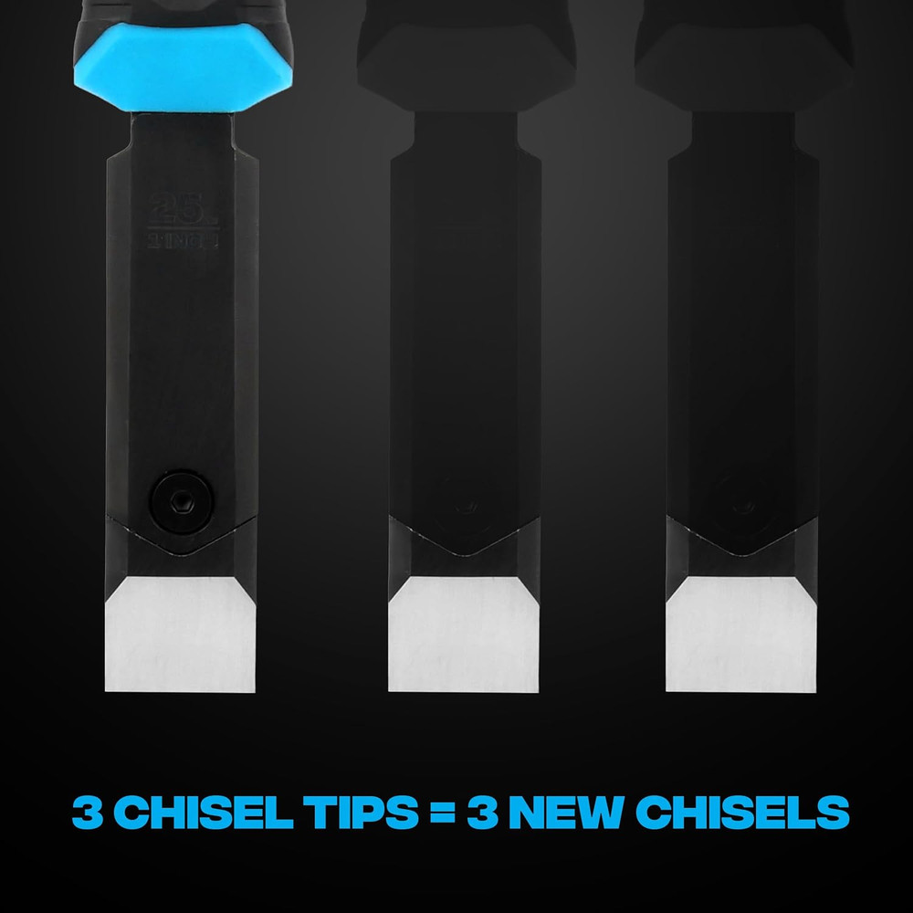Pro 1" Replaceable Tip Wood Chisel with Holster and Extra Tips - Steel Full Tang