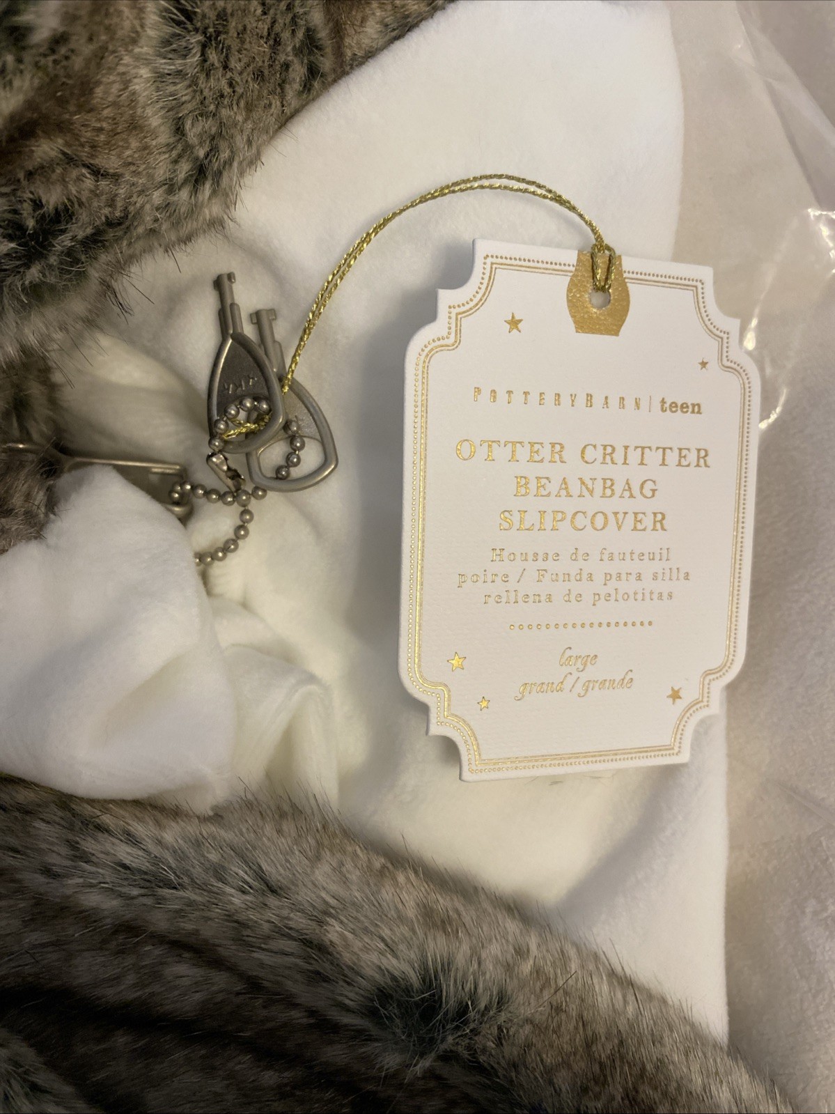 Pottery Barn Otter Critter Faux Fur Soft Kids Beanbag Slipcover 3D Large NWT