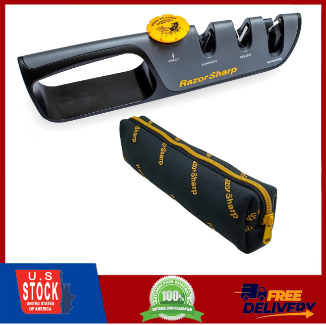 RazorSharp Knife Sharpener, Adjustable Angle Guide, Diamond Ceramic Stones