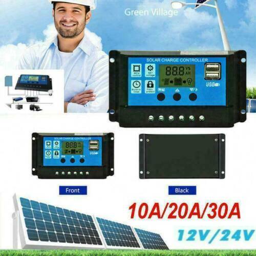 Solar Panel Battery Charge 30A 20A 10A Controller 12V/24V LCD Regulator Dual USB