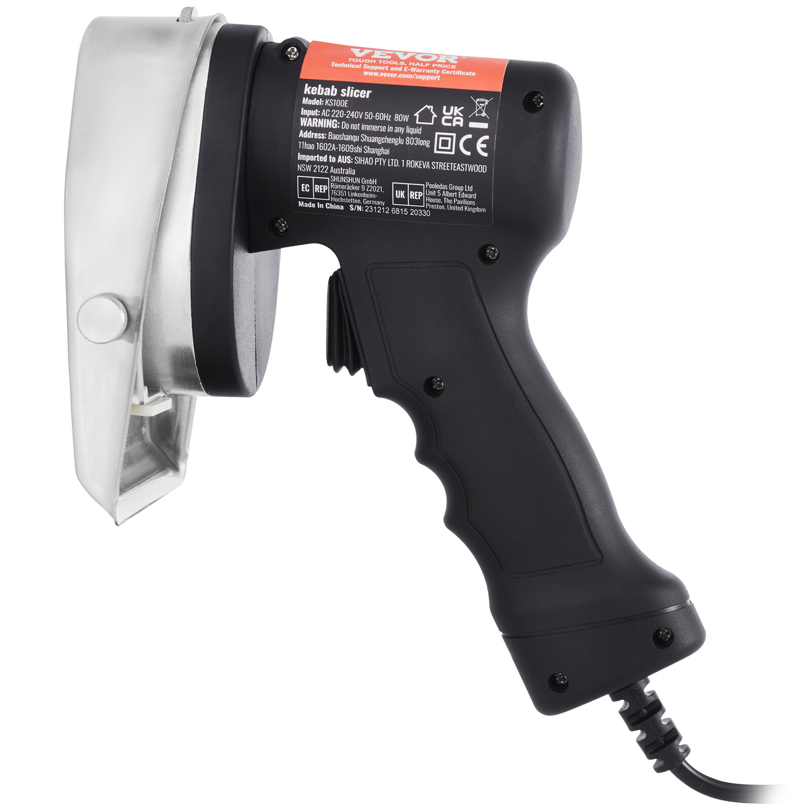 VEVOR Electric Kebab Slicer Cutter 80W Meat Gyro Knife Doner Shawarma w/2 Blades