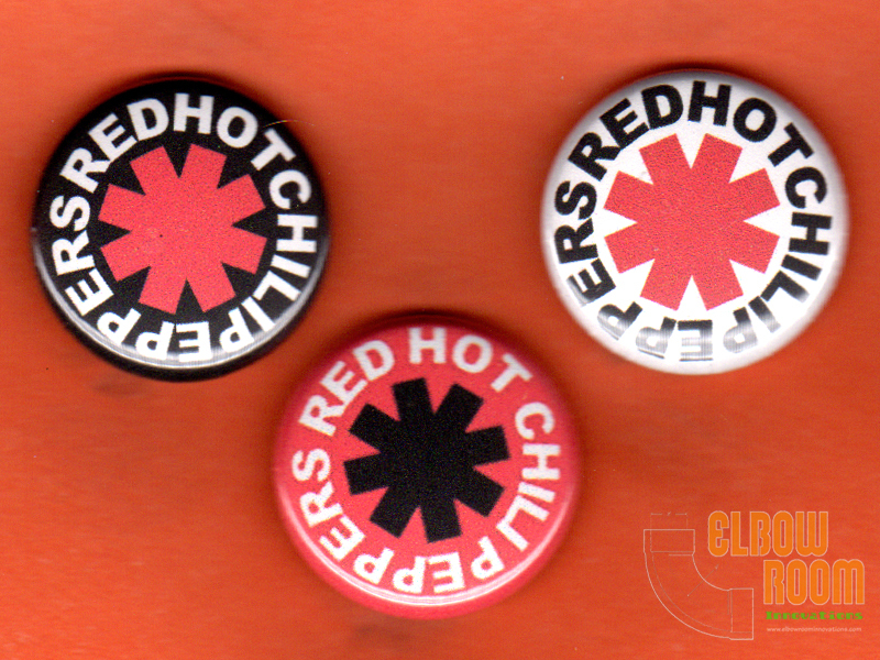 Set of three 1" Red Hot Chili Peppers pins buttons band flea logo