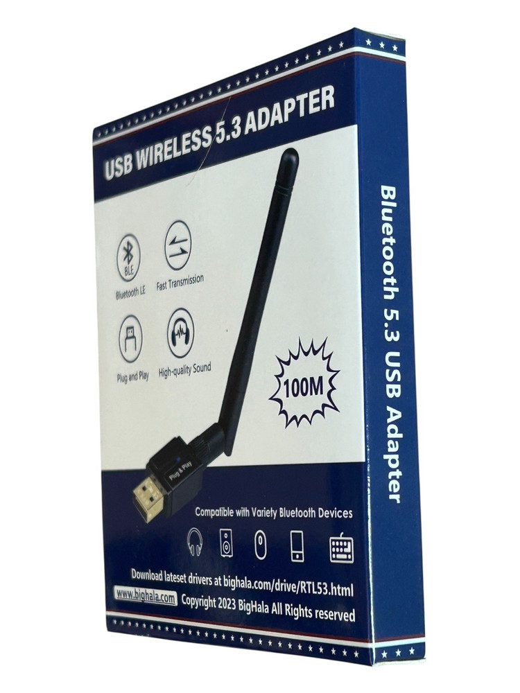 Wireless Adapter, USB 2.0 Bluetooth 5.3 Plug-N-Play, Makes Your PC Compatible