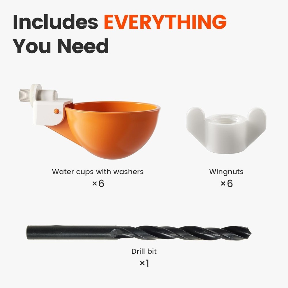 6-Pack Automatic Chicken Water Cups – Hassle-Free Hydration Solution in Orange