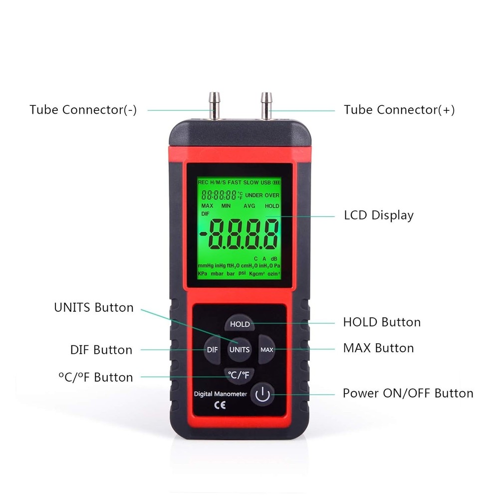 Professional Air Pressure Meter for HVAC