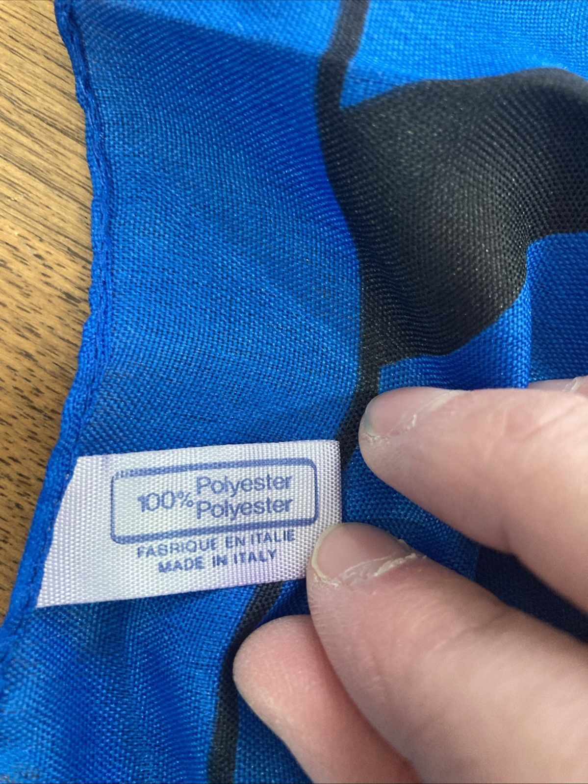 Vintage 1970s Valentina Fiore Women’s Scarf Black & Blue Geometric Design Square