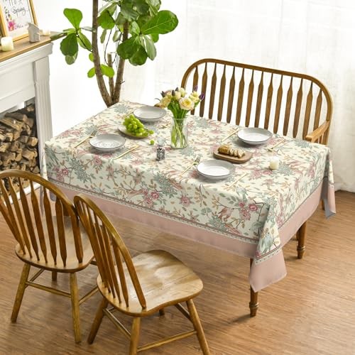 Floral Rectangular Tablecloth 60x84 Inch Birds 60" x 84" (Rectangular) Pink