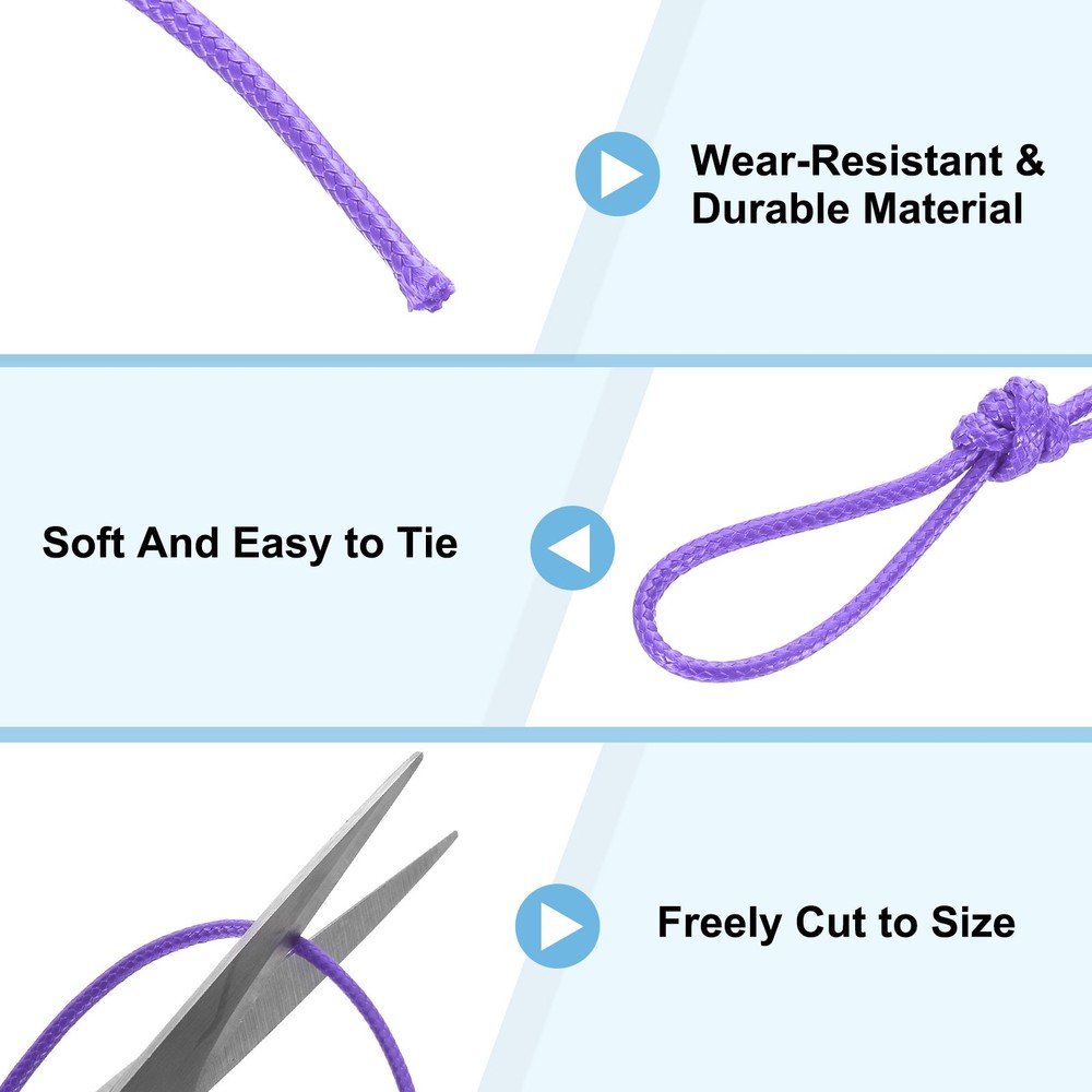 3Pcs Waxed Polyester Cord, 5.5 Yard 2mm Wax Bead Thread String, Light Purple