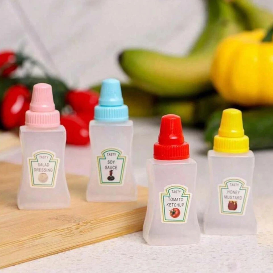4pcs Mini Sauce Squeeze Bottles Portable Condiment Squeezer BPA-Free Containers