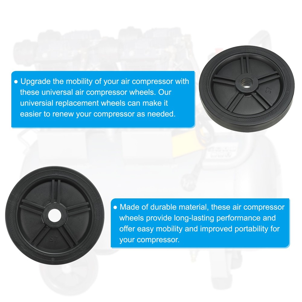 8" Universal Air Compressor Wheel with 1" Hole for Easy Mobility, Black