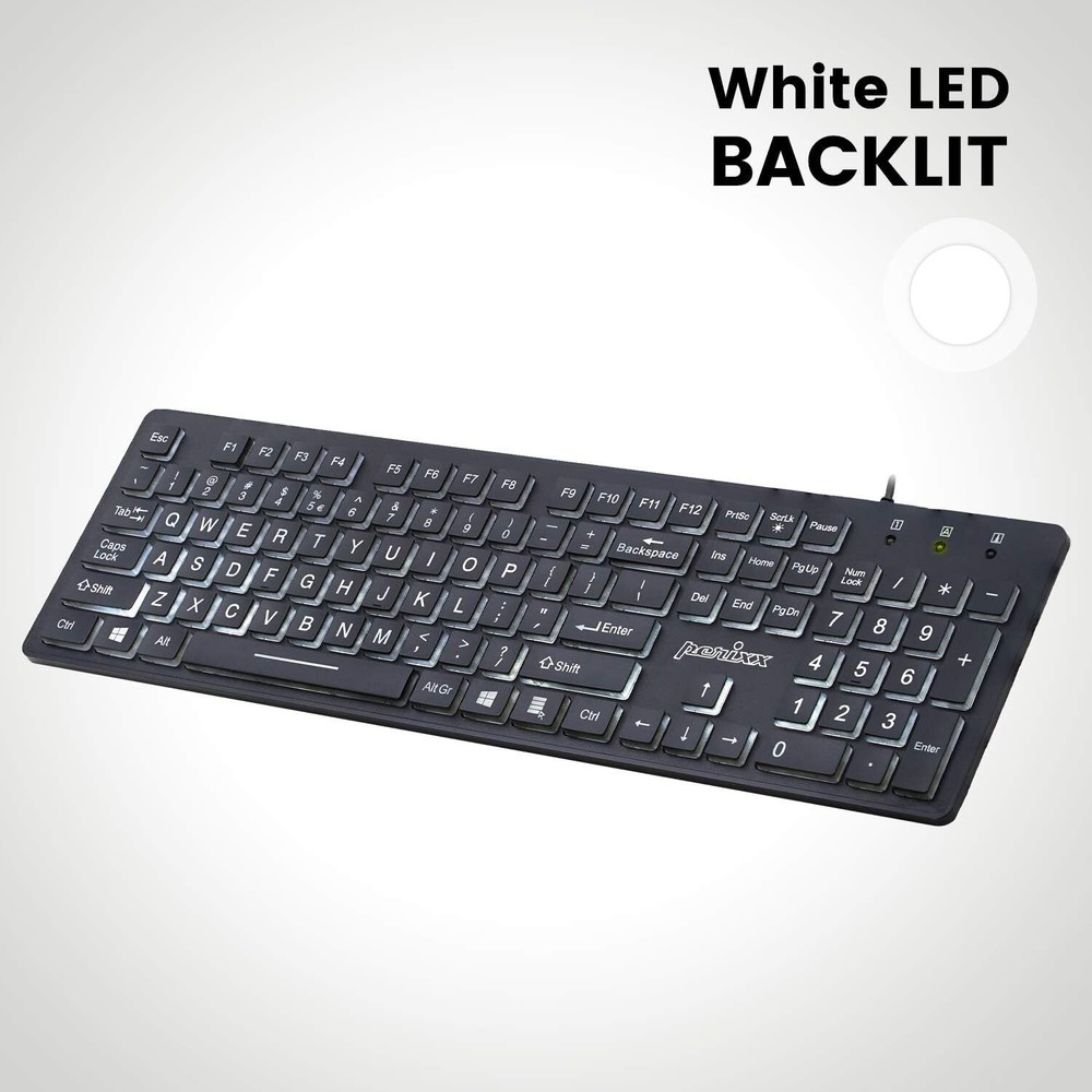 Large Print Letters Computer Keyboard LED Lighted White Backlit Full Size Key