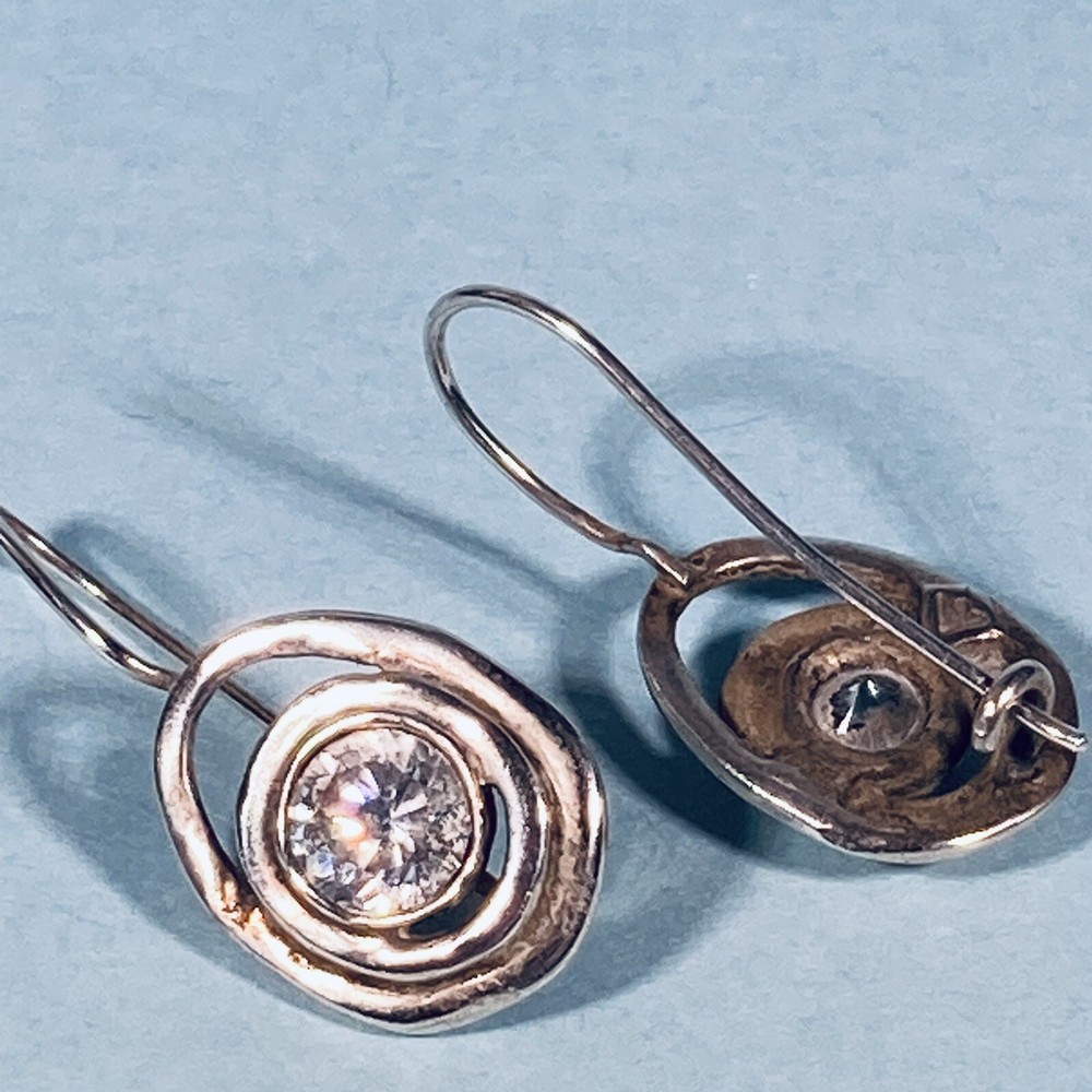 Sterling Silver Crystal Abstract Design Drop Pierced Earrings