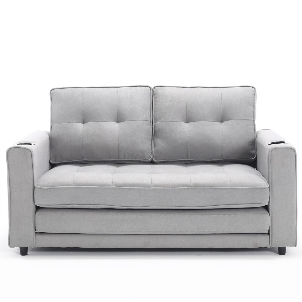 Convertible Sofa Bed Loveseat Futon Sofa Couch w/ Pull-Out Bed Light Gray