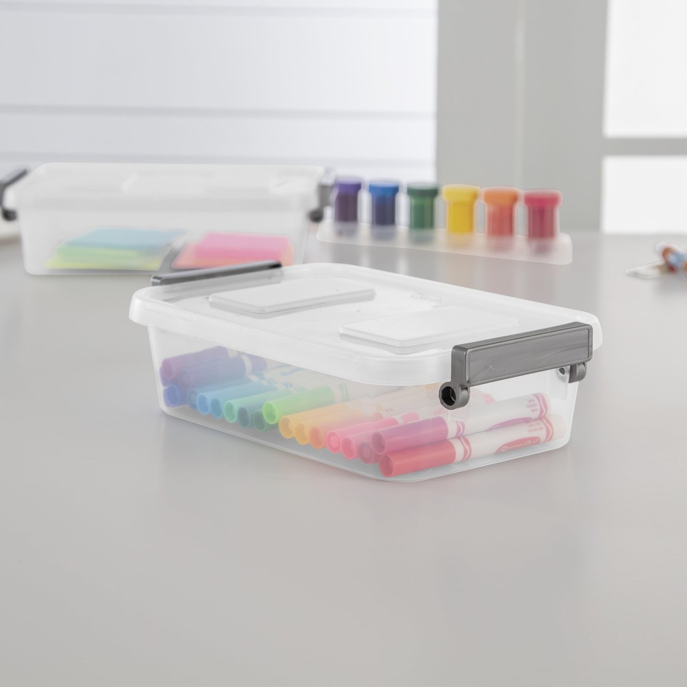 (2 pack) Sterilite 2.7 Quart Storage Box, Clear Plastic,Gray Write-on ID Latches