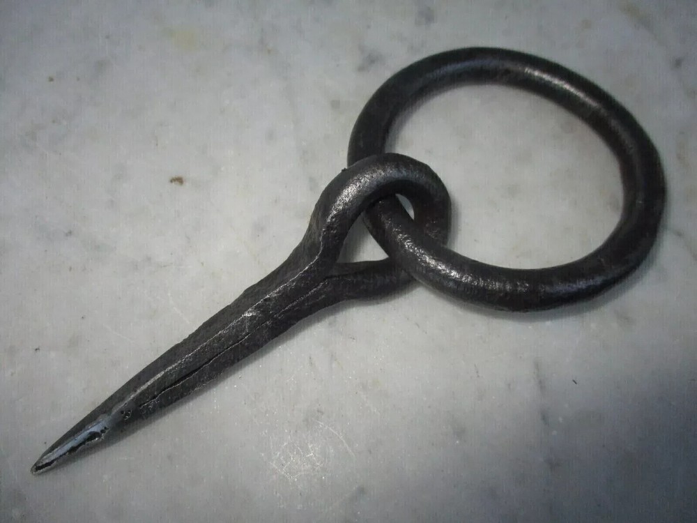 Antique Hook Wrought Iron Tethering Ring on Pin Blacksmith Hardware