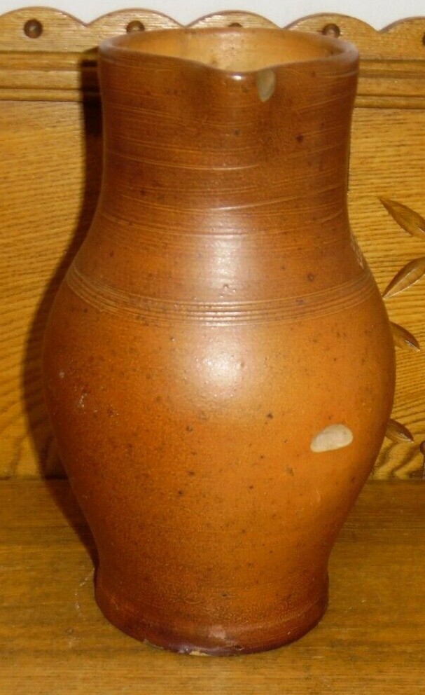 Old Deerx Belgium Redware / Stoneware PItcher - 9"