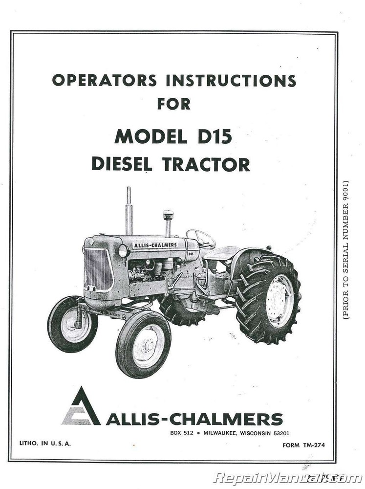 Allis-Chalmers D15 Diesel Tractor Operators Manual