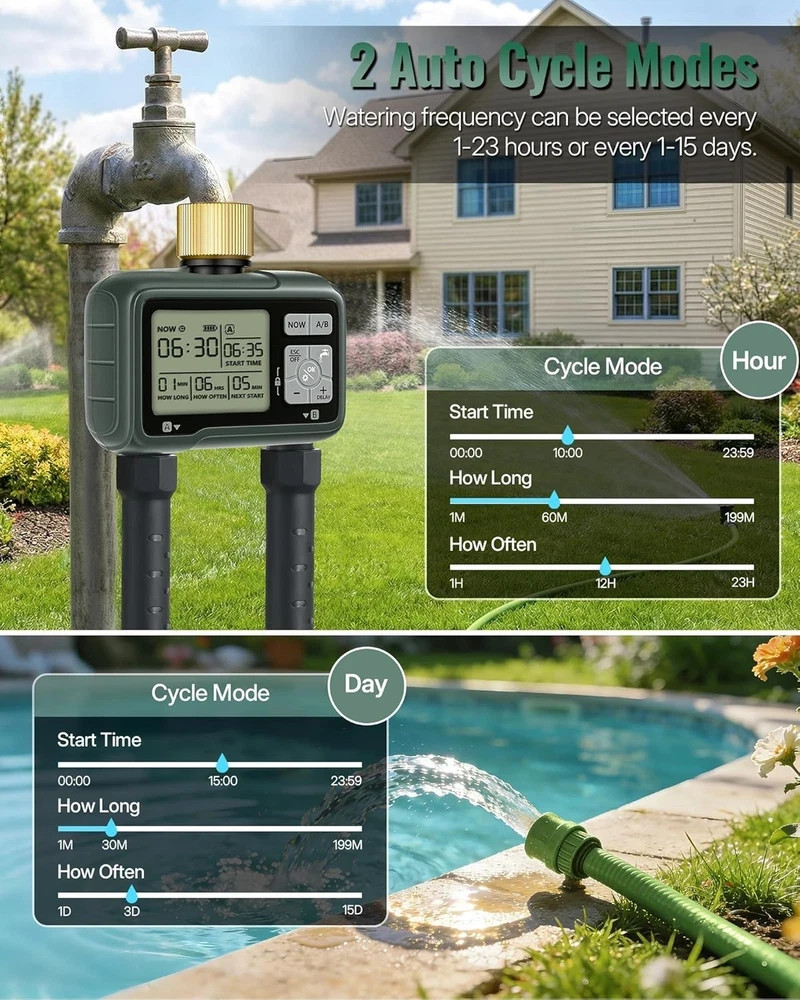 2 Zone Brass Sprinkler Timer, Garden Hose Timer, Automatic Irrigation System, Pr