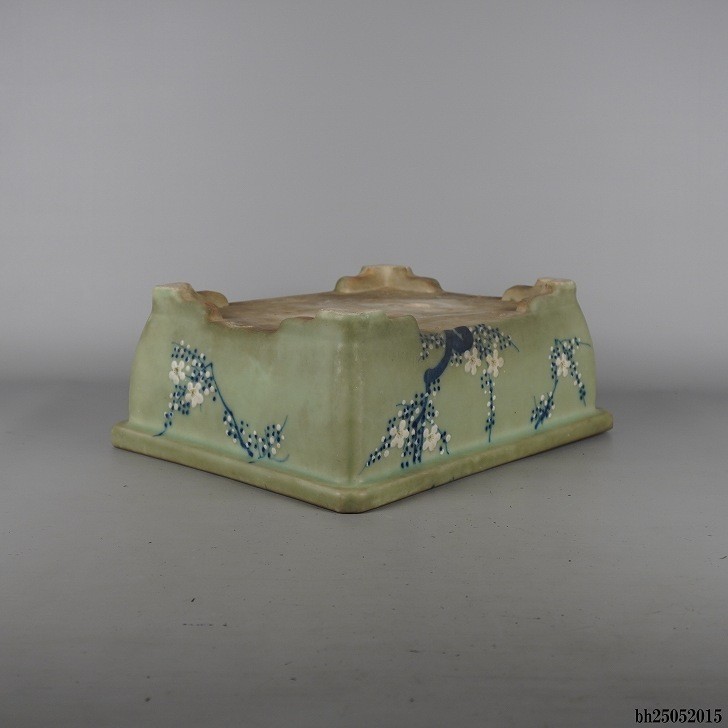 Seto Ware Bonsai Pot Rectangular 31.8cm Flower Design Glazed Japanese Container