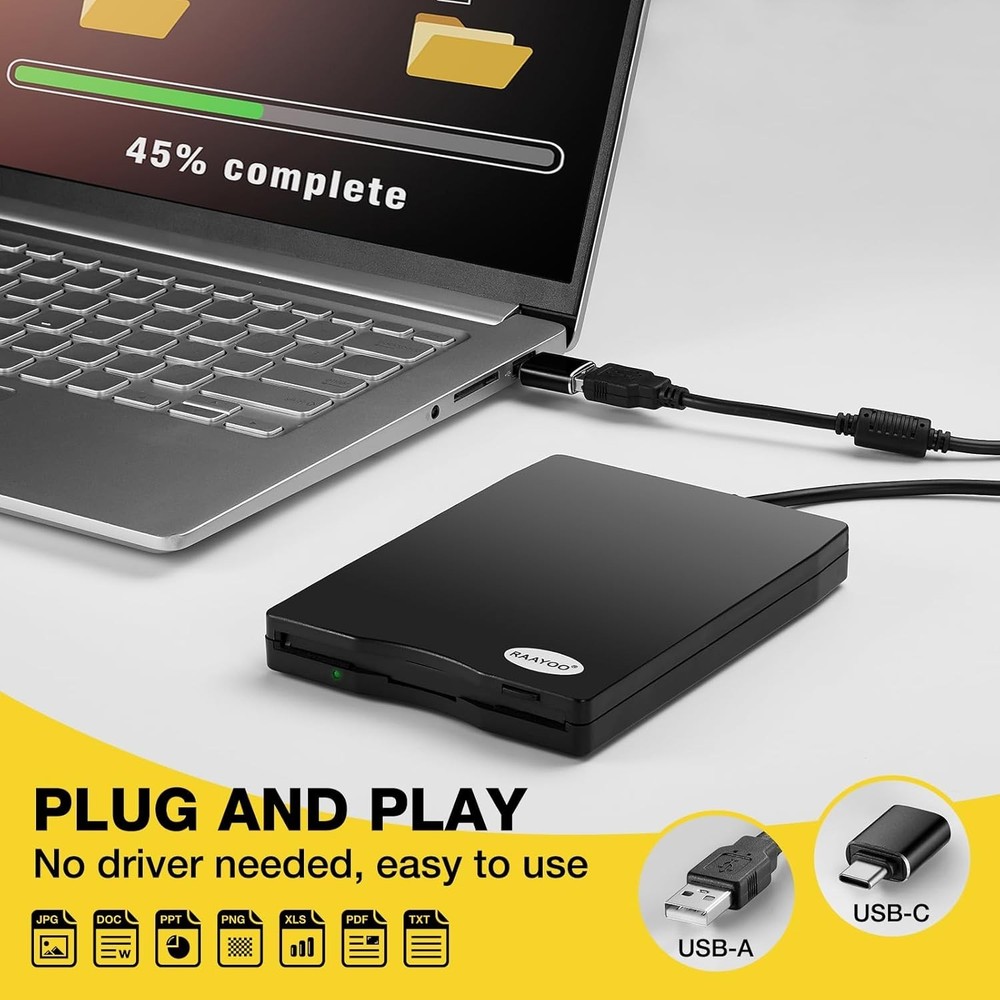 Durable 3.5-Inch External USB Floppy Drive for Windows 11/10/8/7 Users
